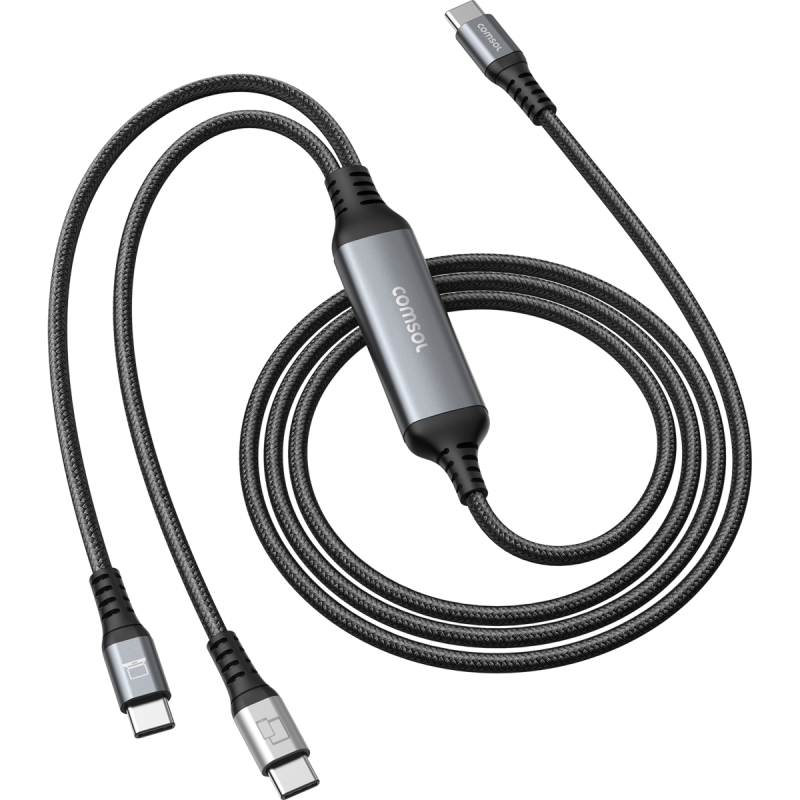 Comsol 2m Black USB-C to 2 x USB-C Dual Charge Cable 100W