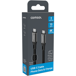 Comsol 2m Black 10Gbps USB-C to USB-C Cable Charge & Sync Cable