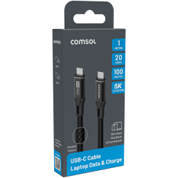 Comsol 1m Black 20Gbps 100W USB-C to USB-C Data & Charge Cable