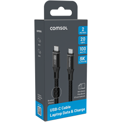 Comsol 2m Black 20Gbps 100W USB-C to USB-C Data & Charge Cable