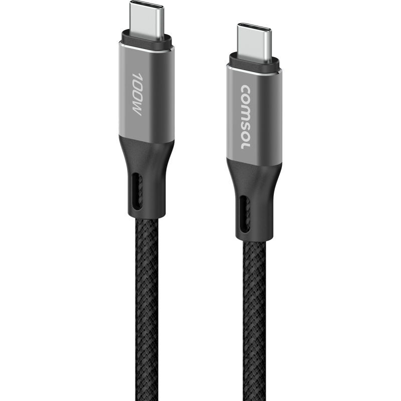 Comsol 1.5m Black 100W USB-C to USB-C Charge & Sync Cable