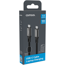 Comsol 1.5m Black 100W USB-C to USB-C Charge & Sync Cable