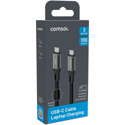 Comsol 3m Black 100W USB-C to USB-C Charge & Sync Cable