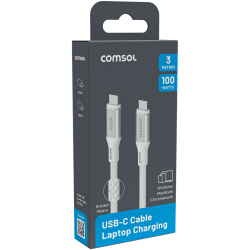 Comsol 3m White 100W USB-C to USB-C Charge & Sync Cable