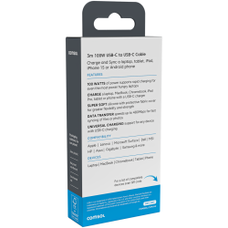 Comsol 3m White 100W USB-C to USB-C Charge & Sync Cable