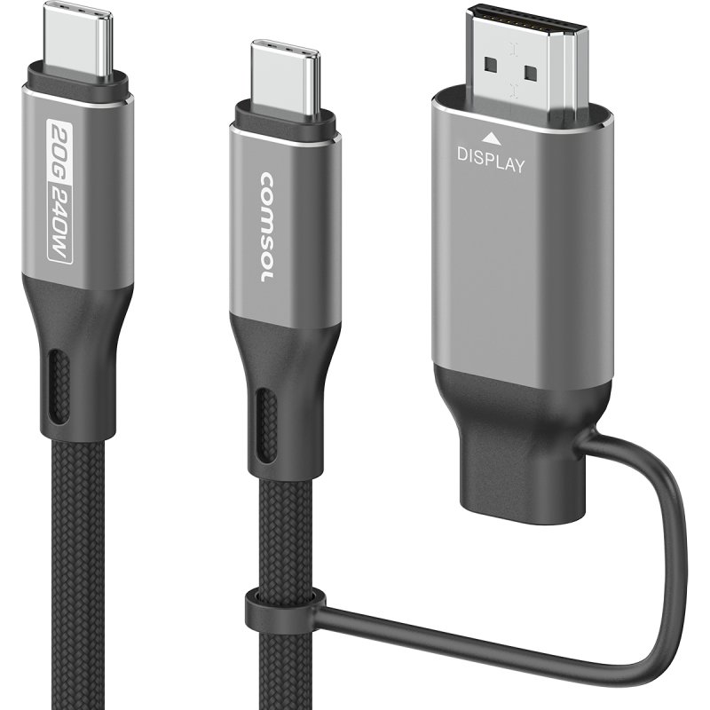 Comsol 2m 2-in-1 USB-C to USB-C 4K HDMI Cable 240W