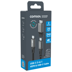 Comsol 2m 2-in-1 USB-C to USB-C 4K HDMI Cable 240W