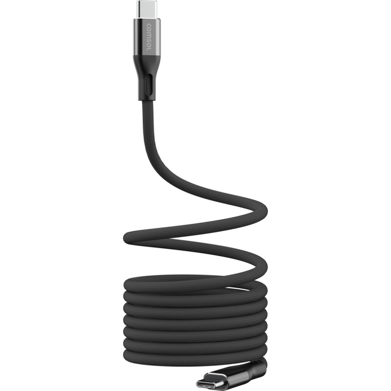Comsol 2m Black USB-C to USB-C Magnetic Coiled Charge & Sync Cable