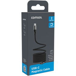 Comsol 2m Black USB-C to USB-C Magnetic Coiled Charge & Sync Cable