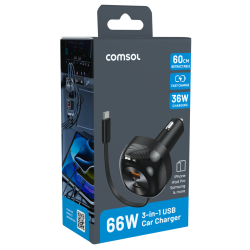 Comsol 66W USB-C + USB-A Retractable Car Charger