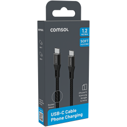 Comsol 1.2m USB-C to USB-C Soft Silicone & Fabric Charge & Sync Cable