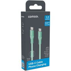 Comsol 1.2m USB-C to USB-C Soft Silicone & Fabric Charge & Sync Cable