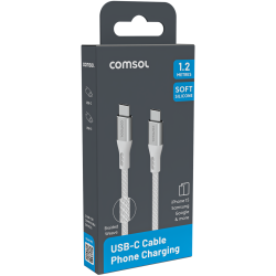 Comsol 1.2m USB-C to USB-C Soft Silicone & Fabric Charge & Sync Cable