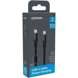 Comsol 3m USB-C to USB-C Soft Silicone & Fabric Charge & Sync Cable