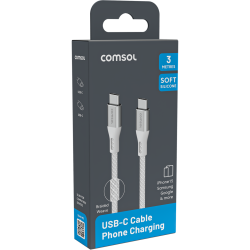 Comsol 3m USB-C to USB-C Soft Silicone & Fabric Charge & Sync Cable