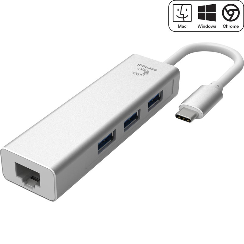 Comsol USB-C to Gigabit Ethernet &amp 3 Port USB Hub