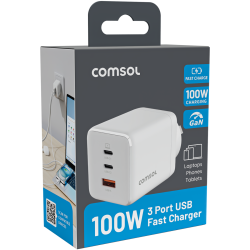 Comsol 100W GaN USB Wall Charger 2 x USB-C & USB-A