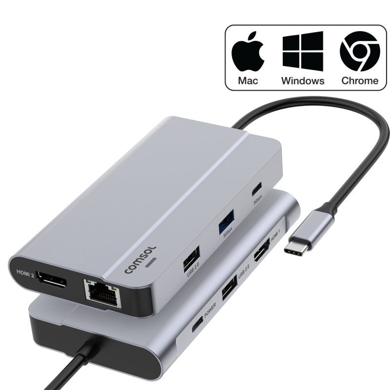 Comsol Dual Monitor USB-C 9 Port Dock