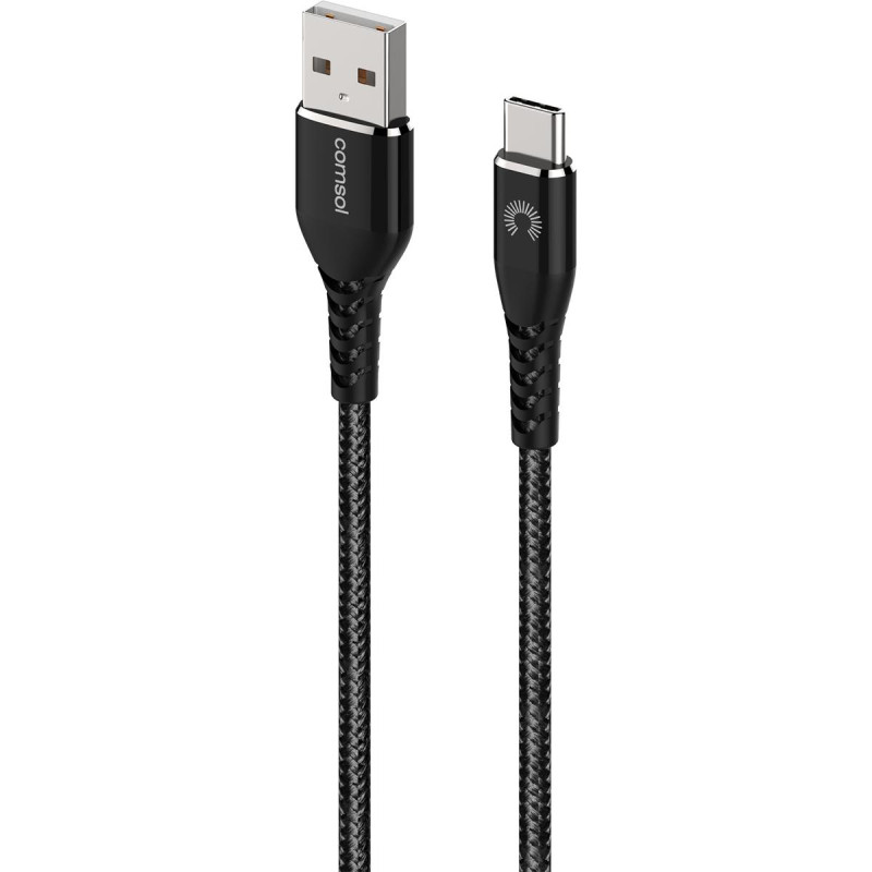2m USB-A to USB-C Cable Reinforced with Aramid Fibre - Black