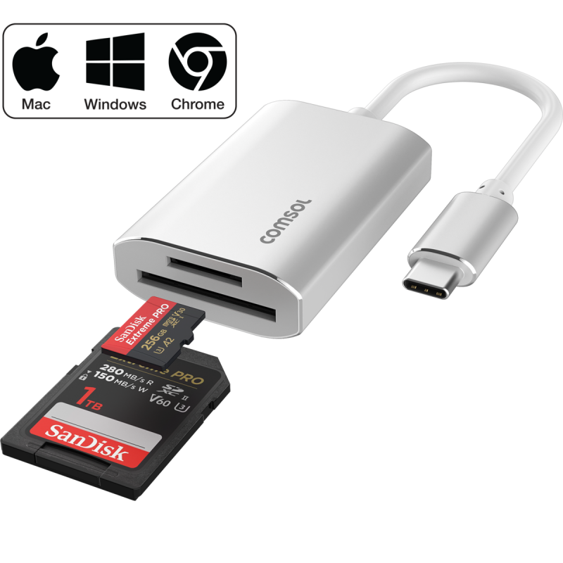 Comsol USB-C to SD and micro SD 4.0 Reader