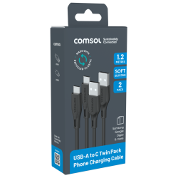 Comsol 1.2m USB-A to USB-C Cable Twin Pack - Silicone