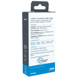 Comsol 1.2m USB-A to USB-C Cable Twin Pack - Silicone