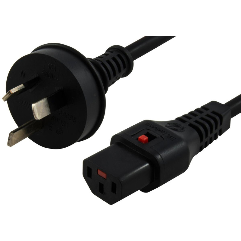 1m IEC LOCK Power Cable 3 Pin AU Plug(M) to IEC-C13(F) Black