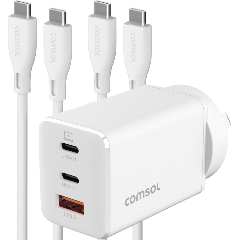 Comsol 67W USB GaN Charger with 2 x USB-C Cables